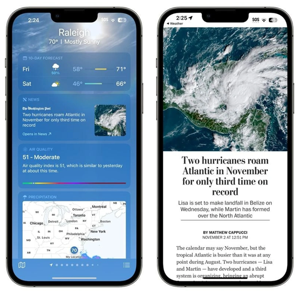 原平苹果14维修分享iPhone 14手机如何看天气时顺带看新闻 