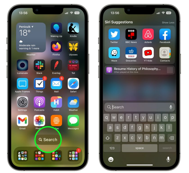 原平苹果手机维修分享升级到 iOS 16 后，如何删除主屏幕上的搜索按钮 