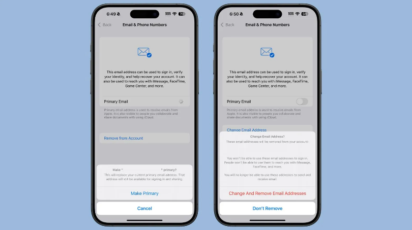 原平苹果手机维修分享苹果 iOS 18.1 支持设置“主要”邮箱地址并更改 iCloud 邮箱 